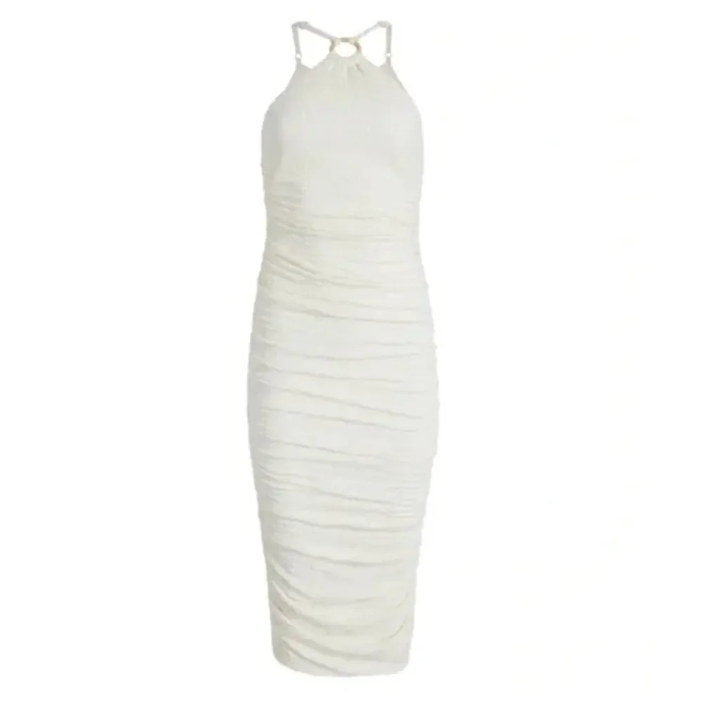 Likely CARMONA DRESS Bodycon Ruched Stretch Crepe Midi | Ivory, Sz 8 NEW - Picture 6 of 9